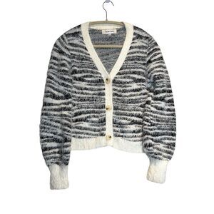 Willow & Wind Zebra Print Eyelash Knit Cropped Cardigan Size S  Fuzzy Open Front
